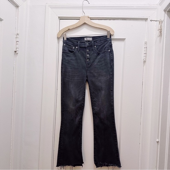 Madewell Cali Demi Boot Black Charcoal Wash Denim Jeans Step Hem Button Fly - Picture 3 of 9